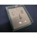 Sterling Silver Three CZ Pendant W/ Chain & Earrings