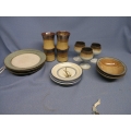Lot of Pottery Cups Plates Snifters, Dinner Set