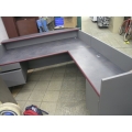 Gray 2 Piece Reception Desk with Burgundy Trim