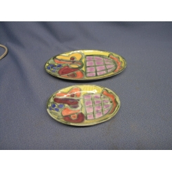 2 Serving Plates Green, Peach, Blue 12 x 8 7.5 x5.5