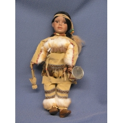 17" Soft Bodied Porcelain Doll Native American Indian