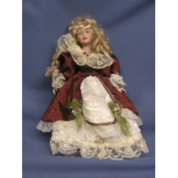 17" Soft Bodied Porcelain Doll Red Creme Dress