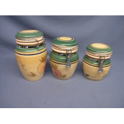 Set of 2 Kitchen Canisters Greens and Yellows