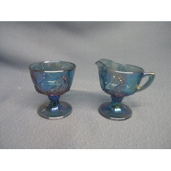 Vintage Blue Glass Cream and Sugar Butter Dish