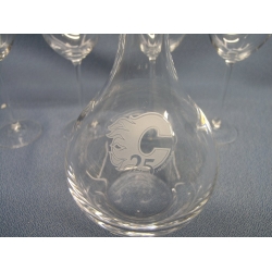 Calgary Flames Wine Decanter & 4 Wine Glasses Etched