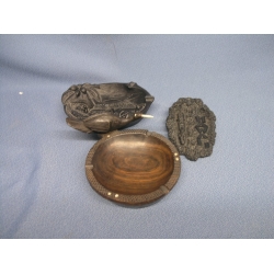 Lot of 3 - Hawaii Lava Ash Tray and Bird Wood