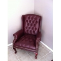 Leather Burgundy Wing Back Side Chair Queen Anne Legs 1 broken