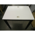 White Corian Table with Laptop Locks Desk Worktable w Black Legs