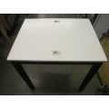 White Corian Table with Laptop Locks Desk Worktable w Black Legs