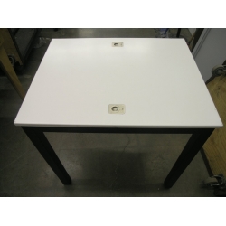White Corian Table with Laptop Locks Desk Worktable w Black Legs