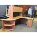Light Cherry Desk with Overhead runoff File Cabinet And Shelves
