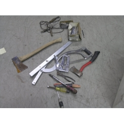 Lot of Assorted Tools, Axes, Test Light, Hack Saw etc