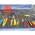 Box of assorted Tools Plyers Wrenches Screw Drivers and more