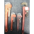 Lot of 4 Plumbing Pipe Wrenches Ridgid Standard 18" 10"