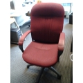 Maroon Cloth Pattern Rolling Multi-Adjust Task Chair w Full Arms