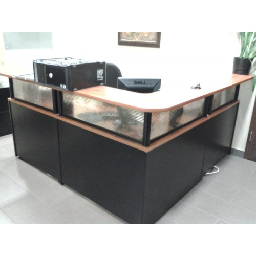 L Shaped Reception Desk Unit Suite W Privacy Glass Allsold Ca Buy Sell Used Office Furniture Calgary