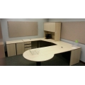 Blonde C-Suite Office Desk w Overhead & Storage Cabinet