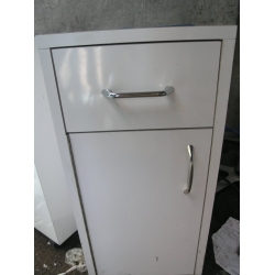 White Rolling Side Table Cabinet w Drawer 12 x 12 x 27"
