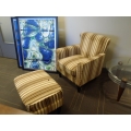 Striped Guest Reception Sofa Arm Chair w Matching Ottoman