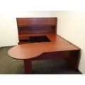 Cherry C-Suite P-Top Office Desk Suite w Overhead Ped