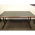 Black Single Pedestal Desk w Cherry Front Border