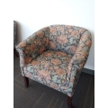 Green & Red Flower Pattern Guest Side Chair w Padded Arms