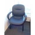 Black Leather Sleigh Office Reception Guest Chair w Arms