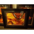 Lot of 3 Orange & Red Abstract Art Picture w Black Frame