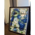 3-Section Abstract Painting w Black Frame Apx 30x44 Art