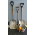 Lot of 2 Metal Shovels and Rack w/ Plastic Handles