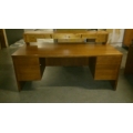 Med Oak Desk W Overhead Transaction counter, 2 locking pedestals