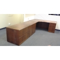 Brown L-suite Complete w / 2 door, 2 drawer units, Pedestal