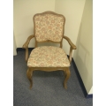 Antique Oak Guest Side Chair w Flower Pattern & Full Arms