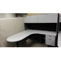Grey Office L Suite Desk with Bulletin Top and Overhead, 70x71"