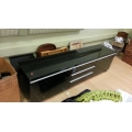 Black Lacquer Credenza with Chrome Accents 16x71x19