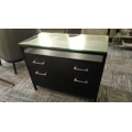 2 Drawer Black Wood Side Table with Glass Top 40x22x31