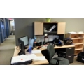 Global Grey / Blonde Office L-Suite Desk w Overhead L & R Hand