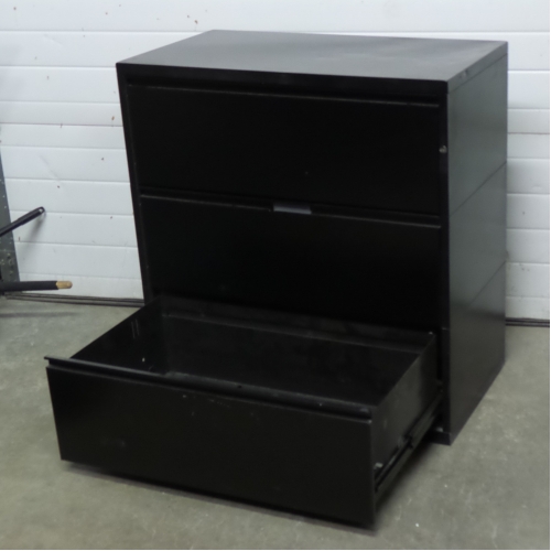 Meridian Black 3 Drawer Lateral Filing Cabinet Locking Allsold Ca Buy Sell Used Office Furniture Calgary