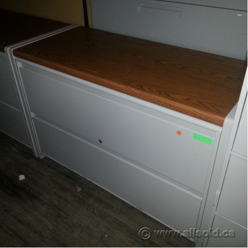 Grey 45 In 2 Drawer Lateral File Cabinet W Wood Top Locking