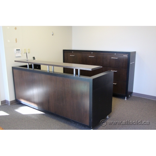 Espresso And Black Reception Desk Suite With Transaction Counter