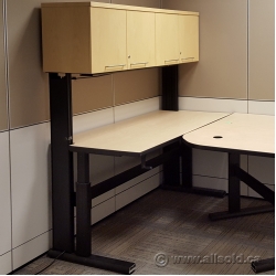 Gunnar Blonde & Black Height Adjustable Table Desk w Overhead