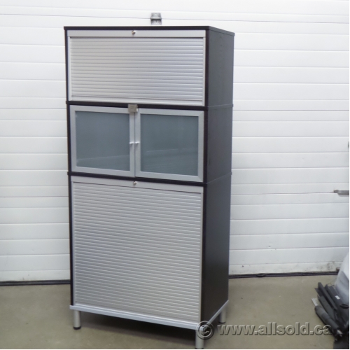 Ikea Effektiv Espresso 3 Compartment Roll Front Storage Cabinet