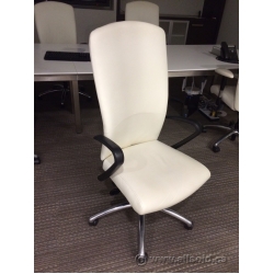 Krug ME Series White Leather Meeting Chair with Cantilever Arms