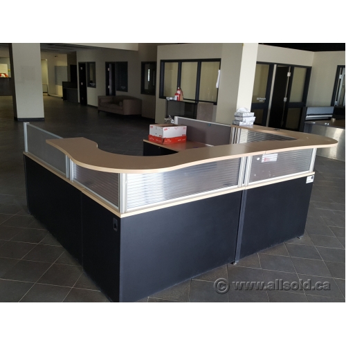 Black And Blonde C Suite Reception Desk W Transaction Counter Allsold Ca Buy Sell Used Office Furniture Calgary