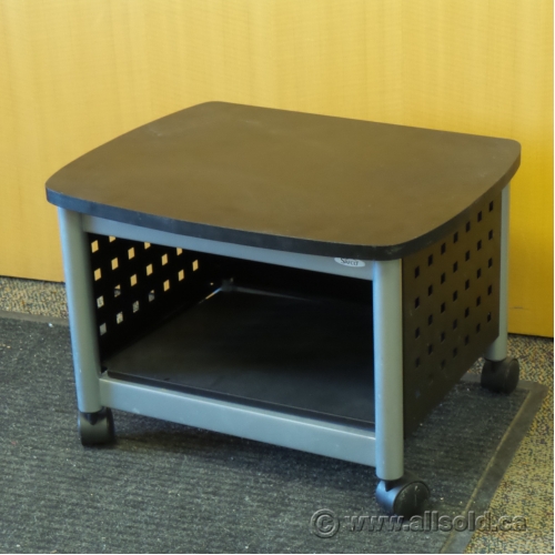 Black And Silver Under Desk Rolling Printer Stand Paper Storage