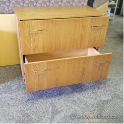 Washed Oak Wooden 2 Drawer Filing Cabinet w/ Matching Pedestal