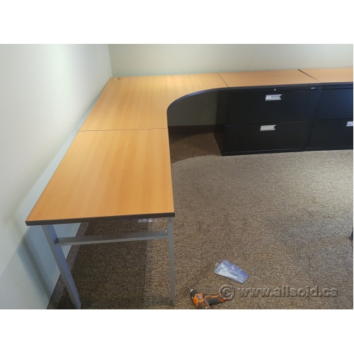 Autumn Maple Wrap Around Desk W 2 2 Drawer Lateral Cabinets