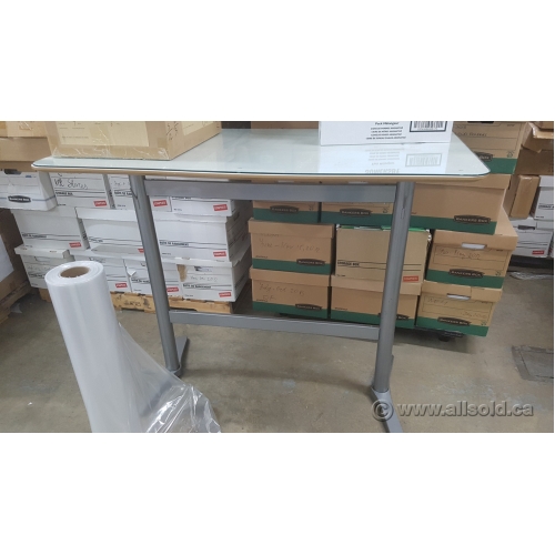Glass Top White Surface Bar Table Grey Metal Base Ikea Billsta
