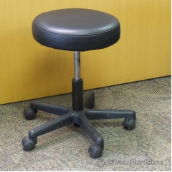 Black Leather Padded Height Adjustable Rolling Stool