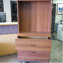 Cherry Wood 2 Drawer Lateral Cabinet w/ Overhead Storage Unit